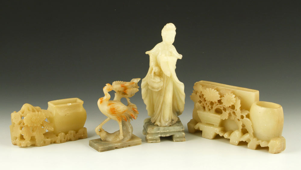 Appraisal: - Chinese Brush Pots and Figures Chinese brush pots and