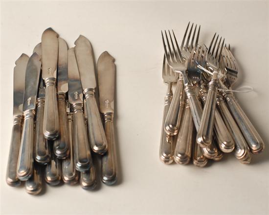 Appraisal: A Twenty-Four Piece English Sterling Fish Service twelve hollow handle