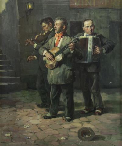 Appraisal: MARK L Oil on Canvas Three Street Musicians Signed 'L