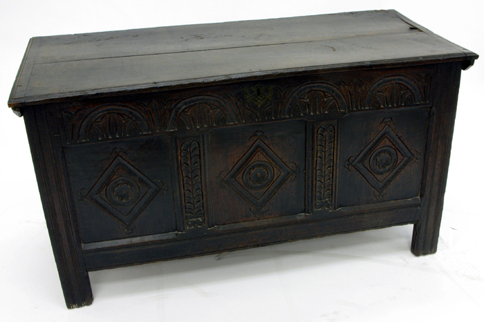 Appraisal: AN ENGLISH CARVED OAK COFFER late th early th century