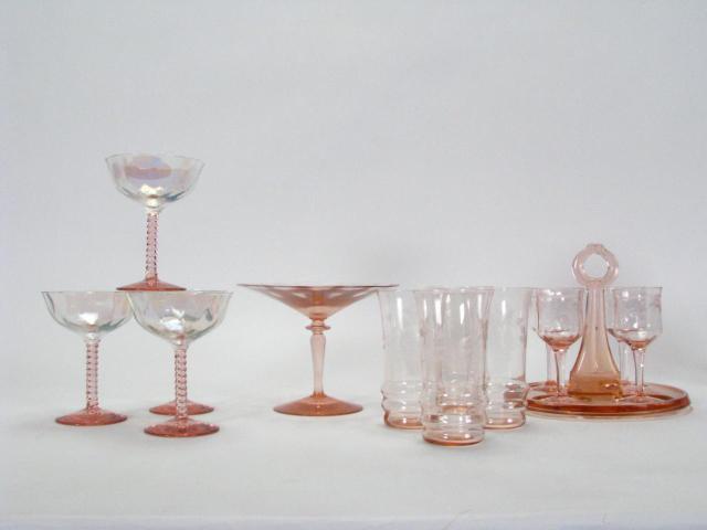 Appraisal: Group of Pink Colored Glass including set of four etched