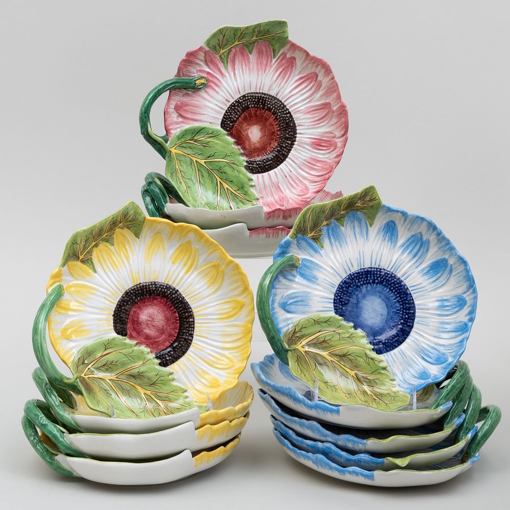 Appraisal: Group of Twelve Este Ceramic Sunflower Form Dishes Black printed