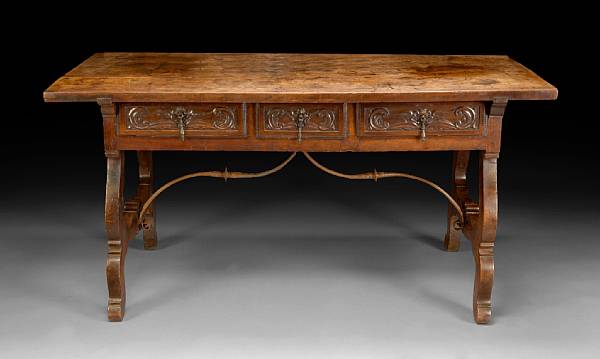 Appraisal: A Spanish Baroque walnut library table late th century The