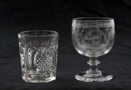 Appraisal: Bohemian Etched Glass Goblet and an American Pressed Glass Tumbler