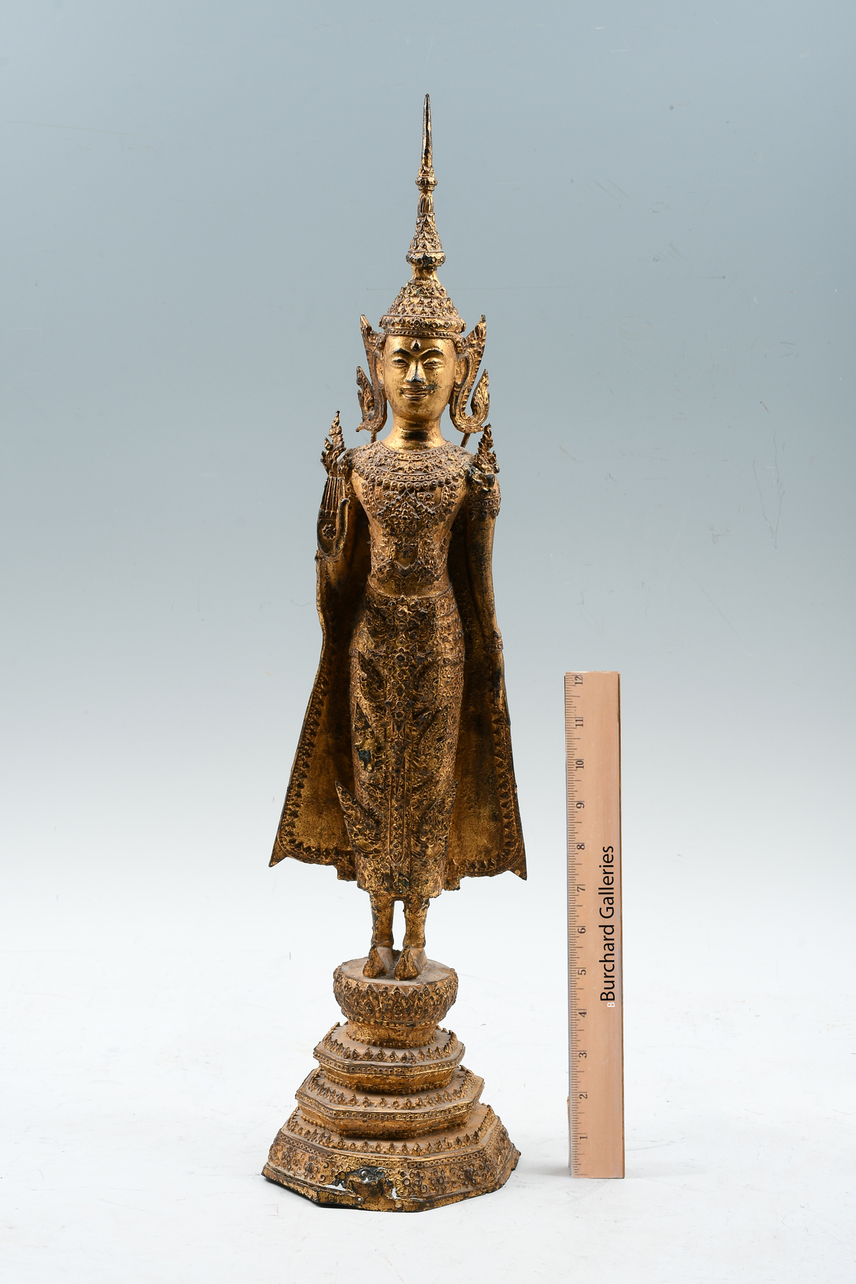 Appraisal: GILT BRONZE THAI RATTANAKOSIN BUDDHA Standing on a tiered base