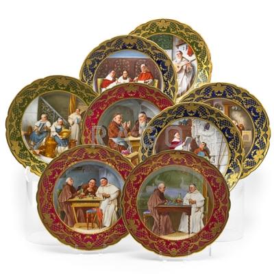 Appraisal: DRESDEN PORCELAIN HAND-PAINTED PLATES Set of eight with different monastic