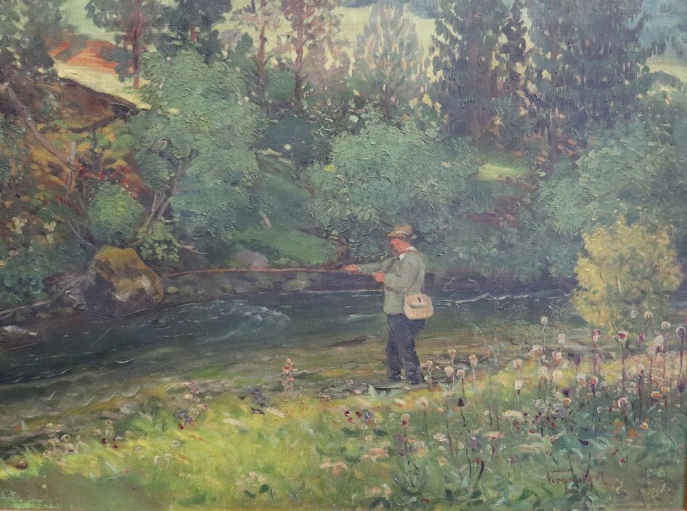 Appraisal: SIGNED NEOGRADY OIL ON CANVAS FLY FISHING signed lower right