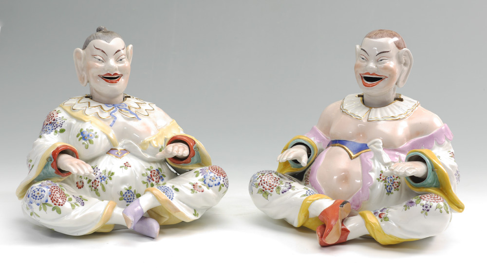 Appraisal: PAIR OF DRESDEN PORCELAIN FIGURAL NODDERS Seated Chinese man and