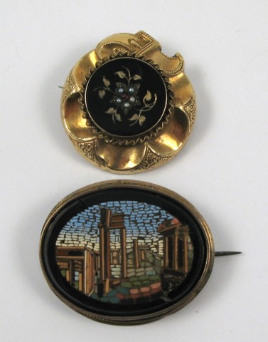 Appraisal: TWO VICTORIAN BROOCHES one an oval micro mosaic brooch measuring