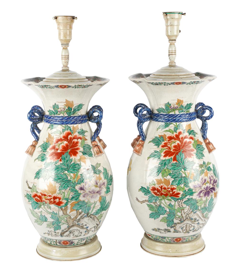 Appraisal: PAIR OF JAPANESE SATSUMA VASESeach converted to a table lamp