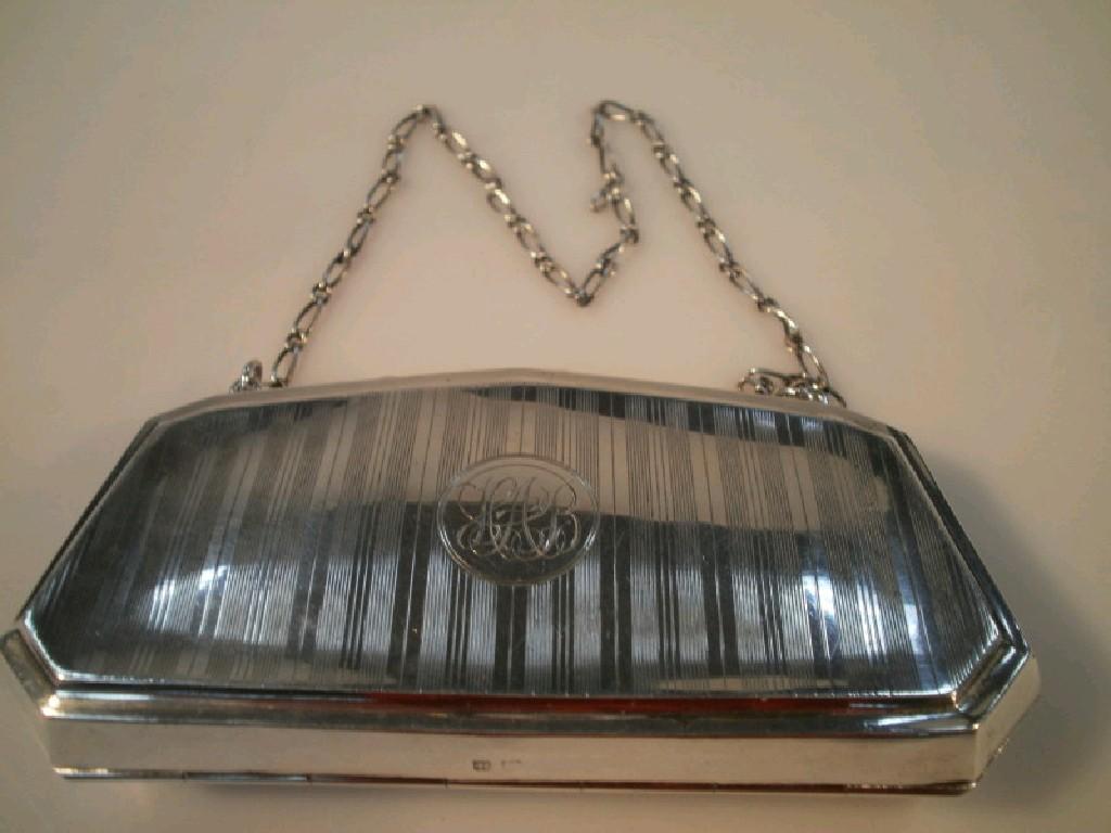 Appraisal: A George V silver evening purse with engine turned decoration