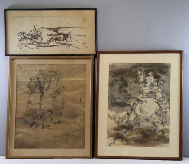 Appraisal: FARR Fred Works on Paper of Horses Horse drawn carriages