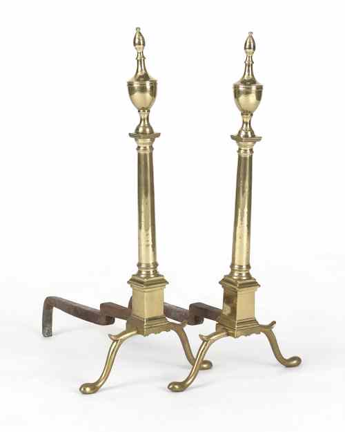 Appraisal: Pair of Philadelphia Chippendale brass andirons ca with urn finials