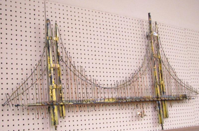 Appraisal: Artist Signed Metal Sculpture Depicting a Bridge '' wide ''