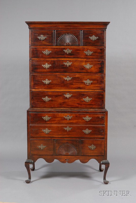 Appraisal: Chippendale Maple Fan-carved Chest-on-Chest attributed to John Dunlap Bedford New