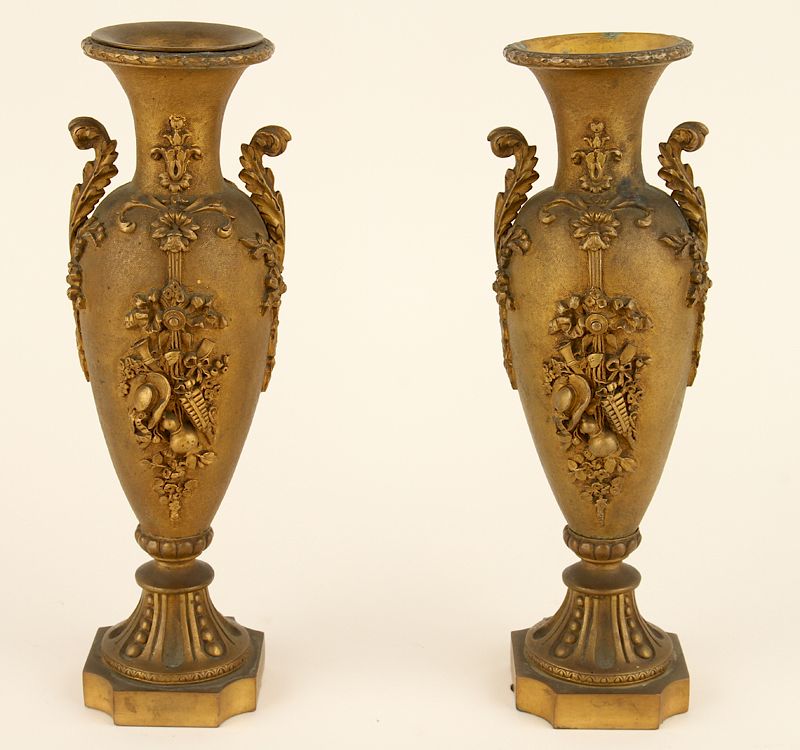 Appraisal: PAIR LATE TH C FRENCH BRONZE URN FORM VASES A