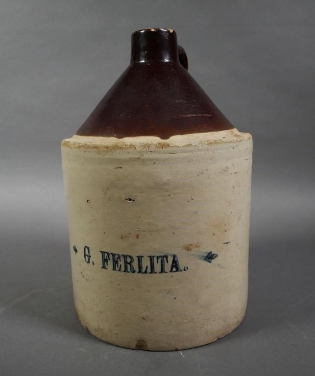 Appraisal: TAMPA RARE G FERLITA CROCKVintage one-gallon crock with handle boldy