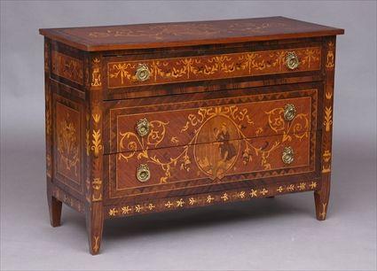 Appraisal: ITALIAN NEOCLASSICAL-STYLE MARQUETRY-INLAID CHEST OF DRAWERS The top with oval