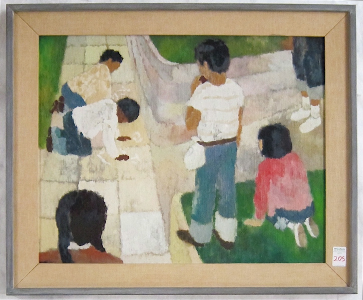 Appraisal: LILLIAN YAMADA OIL ON CANVAS titled Children depicting children playing