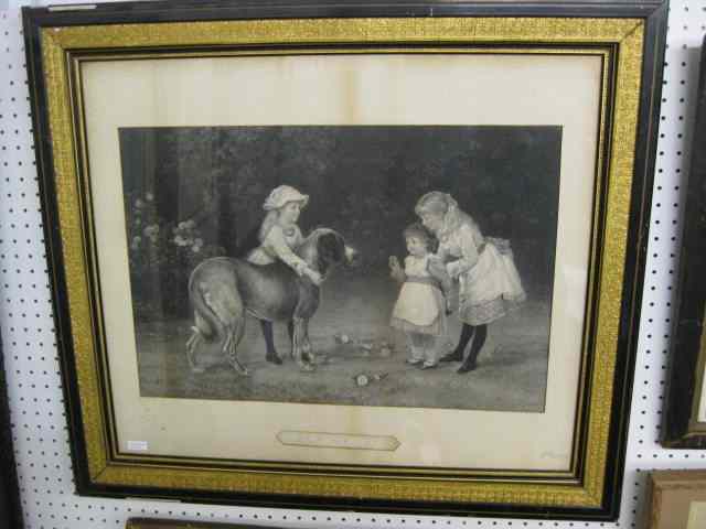 Appraisal: Victorian Steel Engraving of Children Dog ''Half Afraid'' image area