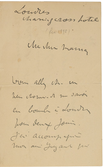 Appraisal: TOULOUSE-LAUTREC HENRI DE Autograph Letter Signed Henri to his mother