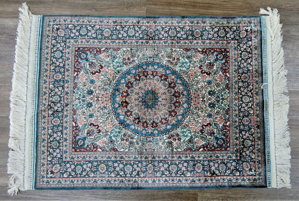 Appraisal: VINTAGE HAND MADE PERSIAN SILK SMALL RUNNER Measures X multi