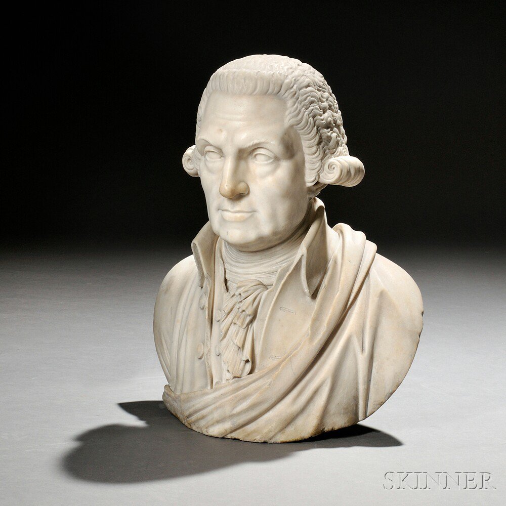 Appraisal: American School th Century White Marble Bust of George Washington