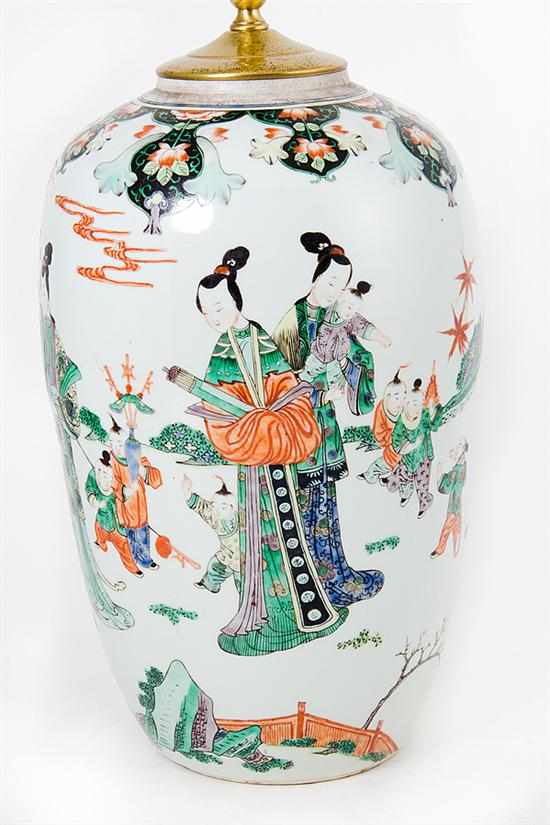 Appraisal: Chinese Export famille verte porcelain jar converted to lamp th