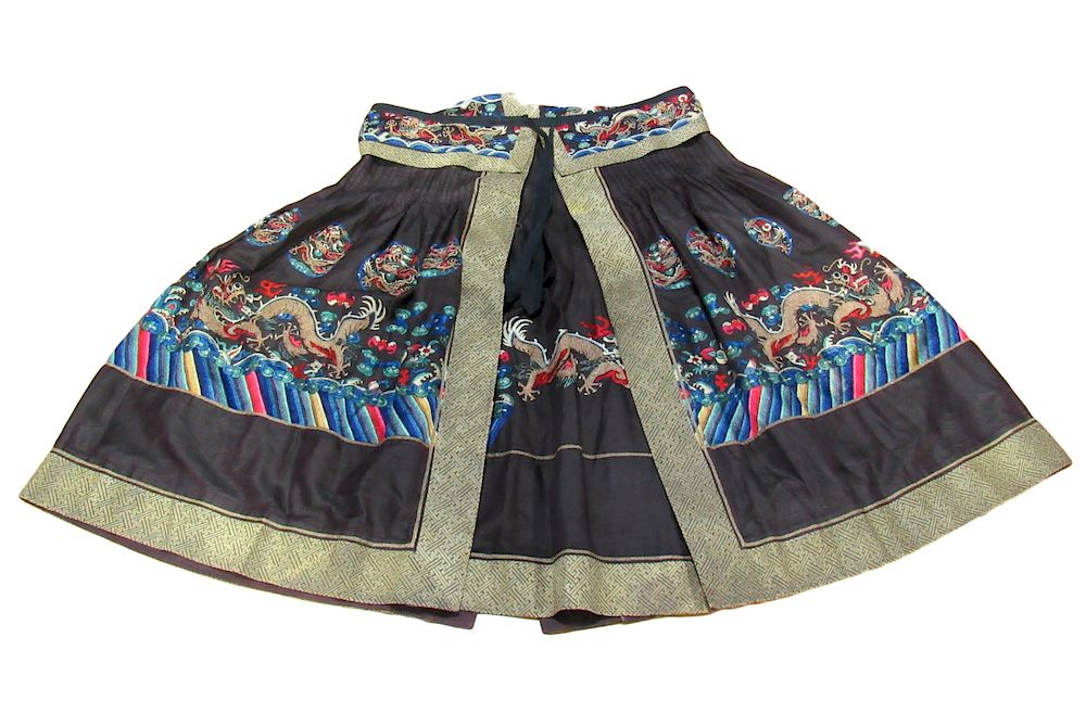 Appraisal: Chinese Court Official's Summer Skirt Delicate indigo silk embroidered with