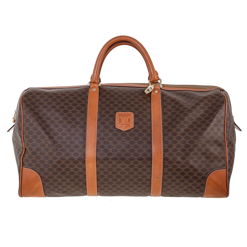 Appraisal: A Celine Weekender A brown and tan monogram coated canvas