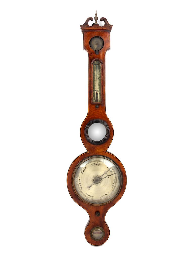 Appraisal: An English Mahogany Wheel Barometer Height An English Mahogany Wheel