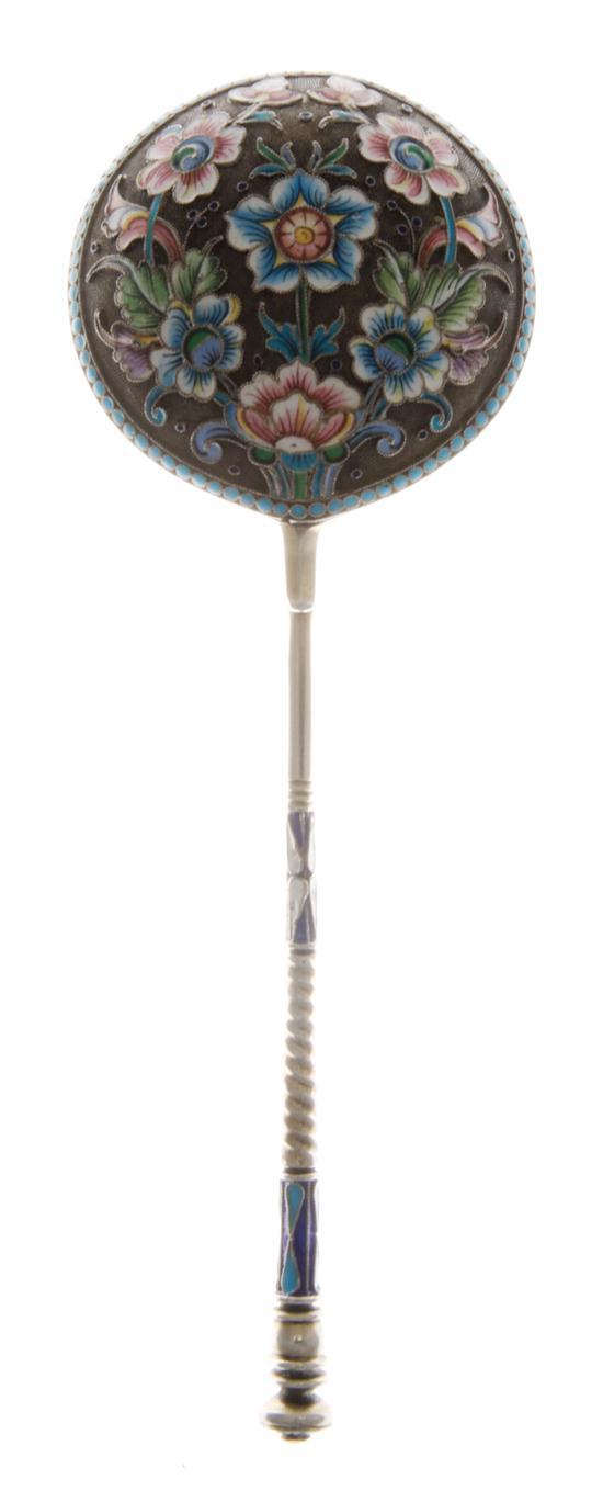 Appraisal: Russian Enameled Silver Spoon the round bowl decorated with flowers