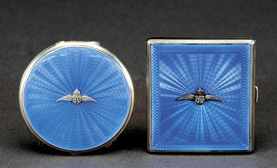 Appraisal: English enameled silver compact and case London dated compact and