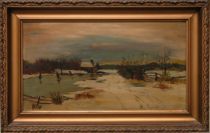 Appraisal: L Kuehn Oil on Board Winter Landscape Oil on board