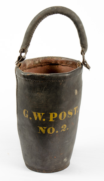 Appraisal: Leather water bucket that measures x in period white paint