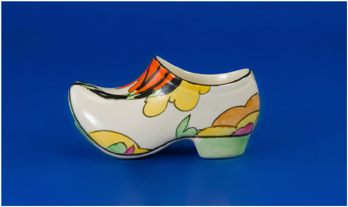 Appraisal: Clarice Cliff Sabot or Clog Circa Honolulu pattern Bizarre range