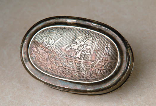 Appraisal: UNMARKED SILVER SNUFF BOX Side marked Patd Jan -extr C