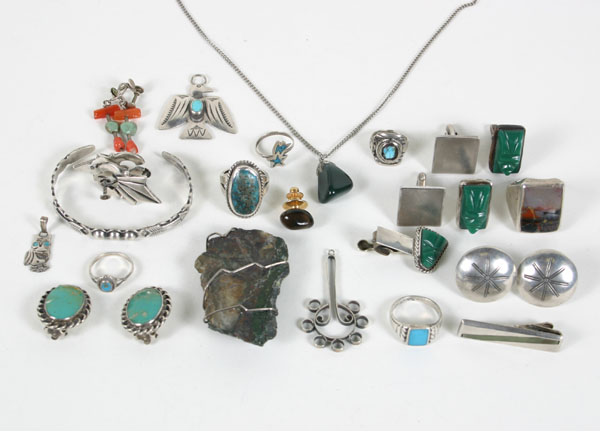 Appraisal: Native American and Mexican silver turquoise jewelry pc assortment including