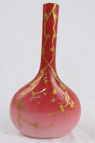 Appraisal: A WEBB PEACHBLOW GOLD DECORATED VASE rosy pink shading to