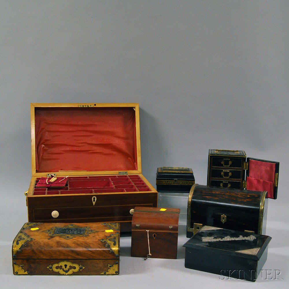 Appraisal: Seven Boxes th and th century including a sterling-mounted lacquered