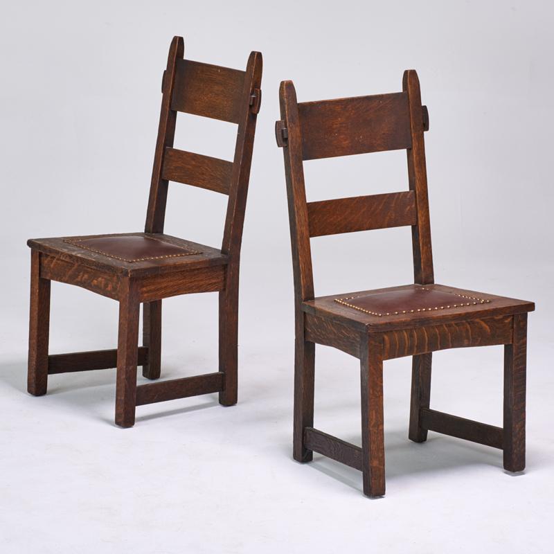 Appraisal: GUSTAV STICKLEY Pair of Rabbit-ear side chairs no Eastwood NY