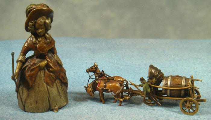 Appraisal: cold painted unsigned Austrian bronze figures horsedrawn wagon with keg