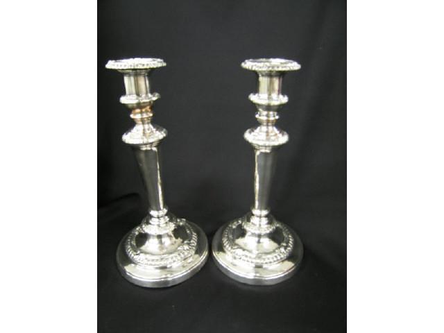 Appraisal: Pair of Silverplate Tall Candlesticks gadroon trim