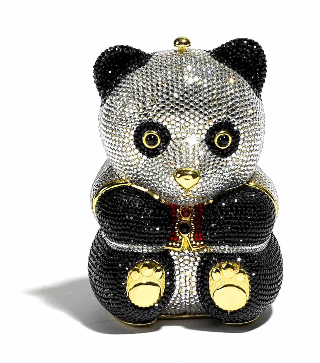 Appraisal: A Judith Leiber multicolored crystal panda bear minaudire interior with