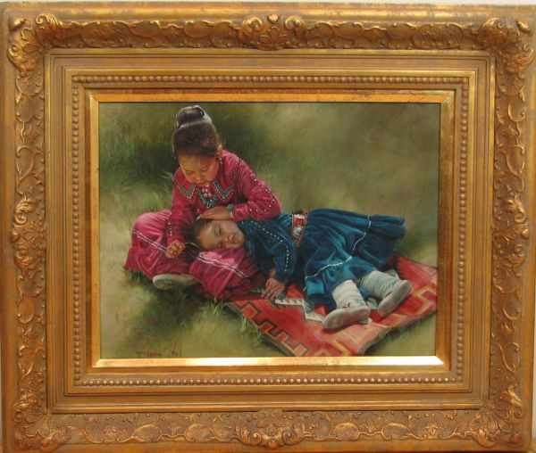 Appraisal: E Manning Crook Navajo Sisters oil on canvas x canvas