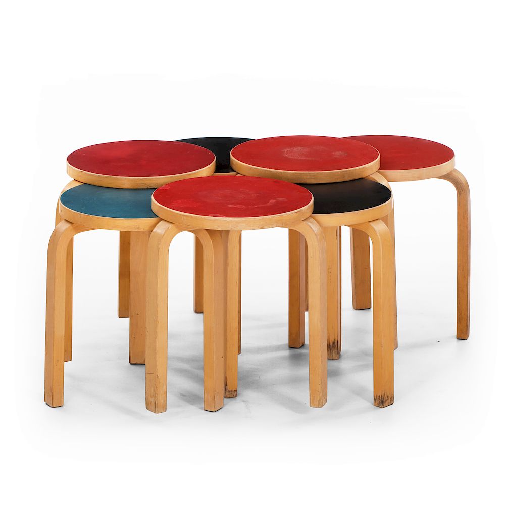 Appraisal: Alvar Aalto An assortment of seven Alvar Aalto three-legged stools