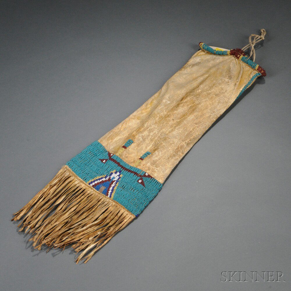 Appraisal: Lakota Beaded Hide Pipe Bag c with polychrome geometric designs