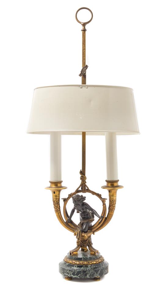 Appraisal: Sale Lot A French Gilt Patinated Bronze and Marble Two-Light