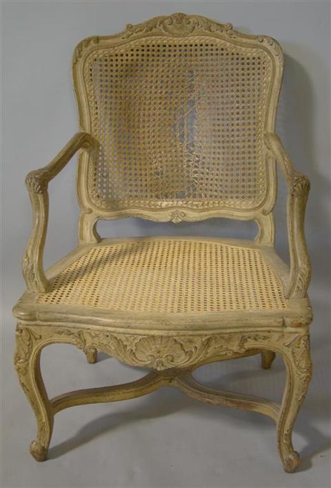 Appraisal: LOUIS XV STYLE CANED FAUTEUIL th century shell and leaf