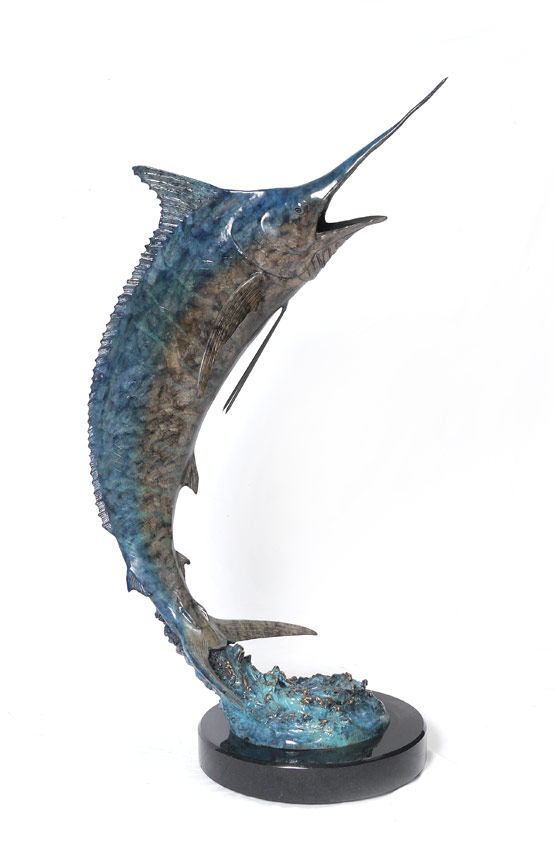 Appraisal: LARGE PATINATED BRONZE SAILFISH SCULPTURE Artist Unknown in the Style